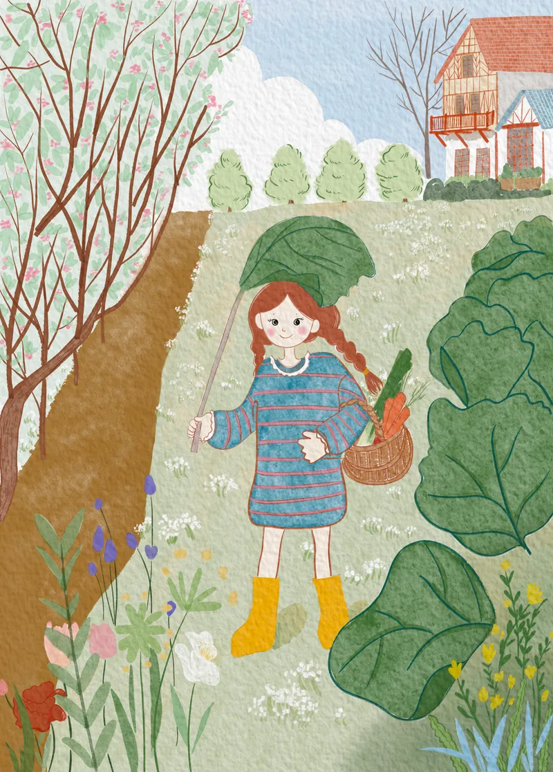 Poster "petites bottes jaunes à la cueillette"