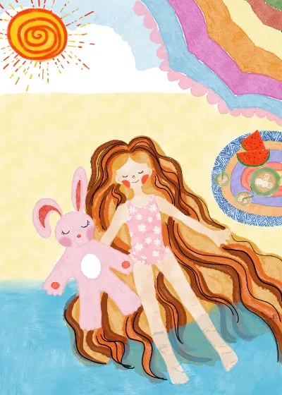 Poster Petites bottes jaunes à la mer