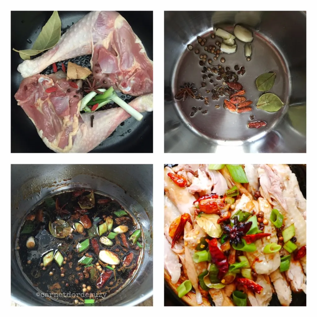 Étapes de préparation du poulet sichuan